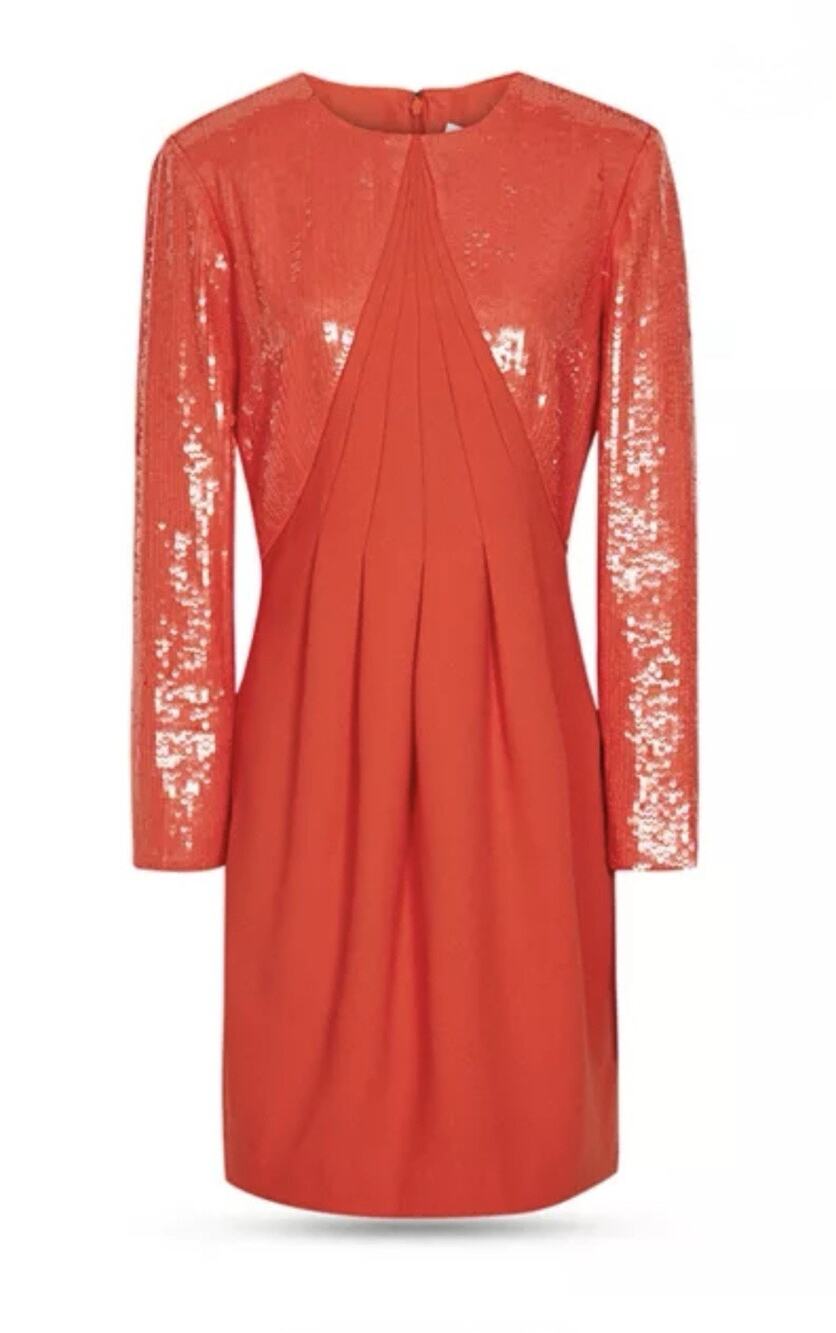 Reiss Cara Sequined Mini Dress - 10 Red Long Sleeve Party Glam Wedding Guest